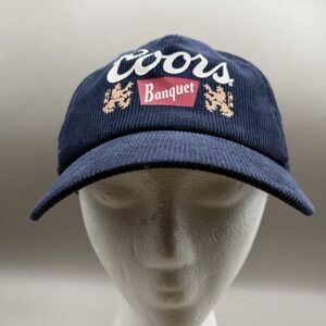 Coors Banquet Hat Snapback Cap Mens Blue Corduroy Retro Spell Out